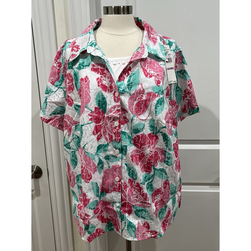New! Alfred Dunner Floral Short Sleeve Button Shirt Size 22W  w/attached shirt